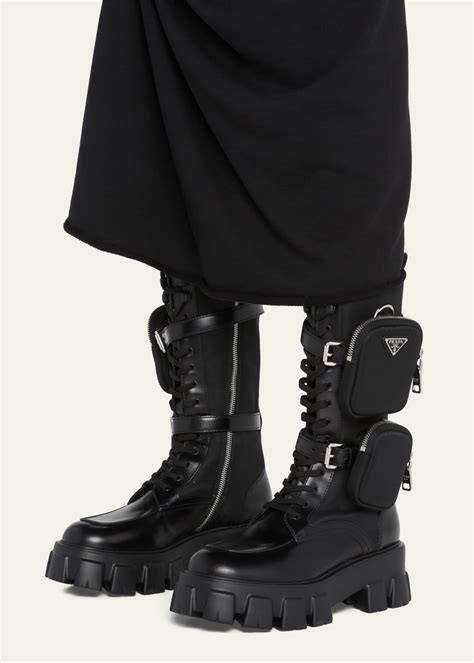 prada tall leather boots|prada ankle pouch combat boots.